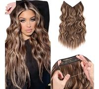 TESS Secret Wire Hair Extension Wavy Invisible One Piece Synthetic Hair Extensions Curly Full Thick Long Adjustable Hairpieces for Women (Golden Brown＆Pale Blonde, 20 Inch)