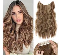TESS Secret Wire Hair Extension Wavy Invisible One Piece Synthetic Hair Extensions Curly Full Thick Long Adjustable Hairpieces for Women (C# Light Brown With Ash Blonde Highlighted, 16 Inch(Curly))
