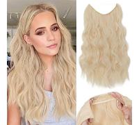 TESS Secret Wire Hair Extension Wavy Invisible One Piece Synthetic Hair Extensions Curly Full Thick Long Adjustable Hairpieces for Women (Bleach Blond, 20 Inch)