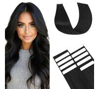 TESS Tape Hair Extensions Real Human Hair 100% Remy Real Invisible Tape Extensions Thin Type Straight 10 Pcs 15G Lightweight #01 Jet Black 18 Inch