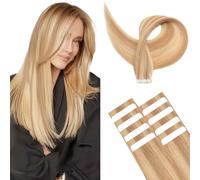 TESS Tape Hair Extensions Real Human Hair Real Hair Invisible Thin Type 10 Pcs 15G Lightweight For Highlight Straight Long - #18P613 Ash Blonde & Bleach Blonde - 20 Inch