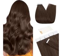 TESS Tape in Hair Extensions 100% Real Human Hair 20PCS Hair Loss Cover or Highlights Reusable Glue Tape Seamless Invisible Straight Hair Pieces for Women UK #04 Medium Brown 08 Inch