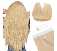 TESS Tape in Hair Extensions 100% Real Human Hair 20PCS Hair Loss Cover or Highlights Reusable Glue Tape Seamless Invisible Straight Hair Pieces for Women UK #24 Natural Blonde 16 Inch 30G