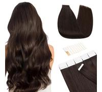 TESS Tape in Hair Extensions 100% Real Human Hair 20PCS Hair Loss Cover or Highlights Reusable Glue Tape Seamless Invisible Straight Hair Pieces for Women UK #02 Dark Brown 20 Inch