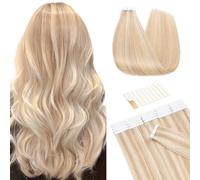 TESS Tape in Hair Extensions Real Human Hair 20PCS Hair Loss Cover or Highlights Reusable Glue Tape Seamless Invisible Straight Hair Pieces for Women UK #18P613 Ash Blonde & Bleach Blonde 10 Inch 30G