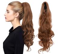 TESS Wavy Ponytail Extension, Drawstring Clip in Ponytail Hair Extensions, Long Hair Extensions, 24 Inches 160g, Medium Brown