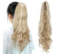 TESS Wavy Ponytail Extension, Drawstring Clip in Ponytail Hair Extensions, Long Hair Extensions, 24 Inches 160g, Dark Blond Mixed Bleach Blond