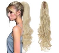 TESS Wavy Ponytail Extension, Drawstring Clip in Ponytail Hair Extensions, Long Hair Extensions, 24 Inches 160g, Ash Blonde With Bleached Gold