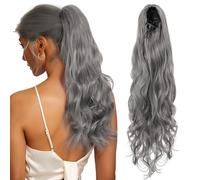 TESS Wavy Ponytail Extension, Drawstring Clip in Ponytail Hair Extensions, Long Hair Extensions, 24 Inches 160g, Grey