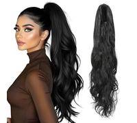 TESS Wavy Ponytail Extension, Drawstring Clip in Ponytail Hair Extensions, Long Hair Extensions, 24 Inches 160g, Dark Black