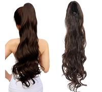 TESS Wavy Ponytail Extension, Drawstring Clip in Ponytail Hair Extensions, Long Hair Extensions, 24 Inches 160g, Dark Brown