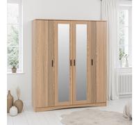 Tessa 4 Door 2 Drawer Mirrored Wardrobe Oak Effect