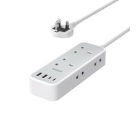 TESSAN 4 Way Shaver Plug Adaptor UK with 4 USB Slots (2 USB C) | 2 Pin to 3 Pin Extension Lead，Electric Toothbrush Power Strip with 1.5M Cable for Bathroom Electric Razor, 3250W