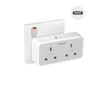TESSAN Double Plug Adapter UK with 2 USB, 2 Way Multi Plugs Extension Socket, 13A UK Dual Surge Protected Wall Charger Power Adaptor for Home, Office, Kitchen, School Supplies