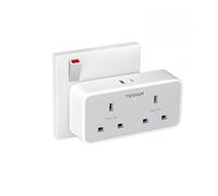 TESSAN Double Plug Adapter UK with 2 USB, 2 Way Multi Plugs Extension Socket, 13A UK Dual Surge Protected Wall Charger Power Adaptor for Home, Office, Kitchen, School Supplies