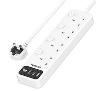 TESSAN Extension Lead with 3 USB Slots, 4 Way Multi Plug Extender with Individual Switches, Wall Mount Socket Extension Cable 2M, 3250W Multiplug Power Strip for Home, Office, School Supplies