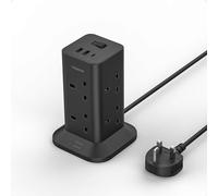 TESSAN Tower Black Extension Lead with USB C Slots