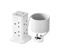 TESSAN Tower Extension Lead 10M with 2 USB C Slots | 8 Way Multi Plug Extension Socket, Surge Protected, Extension Cable 10M with Switch, for Home, School Supplies
