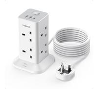 TESSAN Tower Extension Lead 3M with USB C Slots | 8 Way Multi Plug Extension Socket,Surge Protected, 3 Metre Extension Cable with Switch, for Home, Office, Kitchen Supplies
