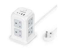 Tessan Tower Extension Lead 4 Usb Slots (2 C), 13 A 3250 W, 8 Way Multi Plug Socket Power Strip With Switch, Multiplug Adaptor 2