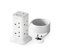 TESSAN Tower Extension Lead 5M with 2 USB C Slots | 8 Way Multi Plug Extension Socket, Surge Protected, Extension Cable 5M with Switch, for Home, School Supplies