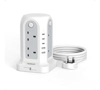 TESSAN Tower Extension Lead with 5 USB Slots, 8 Way Power Strip 2M