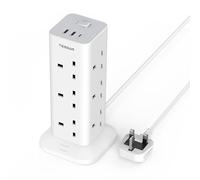 TESSAN Tower Extension Lead with USB C Slots, 12 Way Multi Plug Adaptor with Switch, Surge Protected Power Strip with 2M Cable (13A 3250W) for Home, Office, Kitchen, School Supplies
