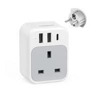 TESSAN UK to European Plug Adapter, EU Travel Adaptor with USB C | Euro Europe Grounded Plug Adapter for Germany France Iceland Poland Spain Russia and More (Type E F) Not Include Italy