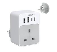 TESSAN UK to European Plug Adapter, Type E F Travel Adapter with USB C