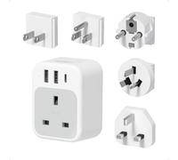 TESSAN UK to European US Plug, Universal Travel Adapter with 3 USB | Worldwide Changeable Adaptor for UK to EU AU USA (Type E F, A, B, I, G) USB C International Charger