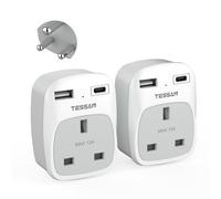 TESSAN UK to India Plug Adapter, Type D Indian Travel Adapter with USB C