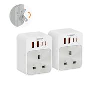 TESSAN UK to US Plug Adaptor 2 Pack, Foldable USA Travel Adapter with USB C (20W Fast Charging) and USB A, American Plug Adapter UK to Mexico, Canada, Thailand, Philippines, Peru(Type B)