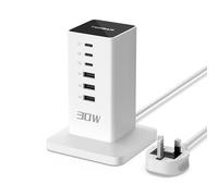 TESSAN USB C Charger Plug, 30W USB Charging Station for Multiple Devices, 6-Port Charging Hub with 2m Extension Cord, Multi Charger Block for Smartphones, Tablets