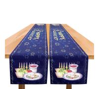 Tessco 2 Pcs Happy Passover Table Runners Pesach Seder Plate Star of David Passover Menorah Matzah Decor Linen Jewish Table Decoration for Holiday Kitchen Festival Party Feast Dining Home, 72 x 13 in