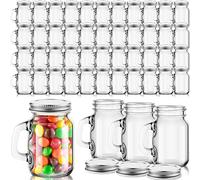 Tessco 48 Pcs 1.4 oz Mini Mason Jar Mugs with Handles and Lids Small Drinking Glass Cup and DIY Favor Wedding Bridal Shower Party Supplies for Drinks, Gifts, Candles and Crafts (Silver Lid)