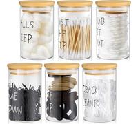 Tessco 6 Pcs Apothecary Jars Glass Jars with Lids for Bathroom Qtip Holder Glass Cotton Ball Holder for Home Bathroom Farmhouse Storage Containers Makeup Organizer Decoration