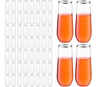 Tessco 60 Pcs Plastic Champagne Flutes 9 oz Plastic Wine Glasses Champagne Cups Unbreakable Toasting Glasses for Drinking Cocktail Christmas Party Wedding Shower Birthday (Silver Rim)