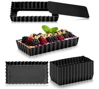 Tessco for You 16 Pcs Mini Tart Pans for Baking, 4.3 x 2.4 Inch Quiche Pans with Removable Bottom, Nonstick Egg Tart Molds Fluted Side Bakeware for Pie Fruit Tarts Cheesecake Dessert (Black Rectangle)