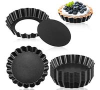 Tessco for you 16 Pcs Mini Tart Pans for Baking, Black Round | Removable Bottom Tart Tins, Nonstick Fluted Molds, Quiche Pie Dessert Baking, 5 Inch