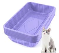 Tessco for you 30 Pack Disposable Plastic Litter Boxes for Cats Disposable Cat Litter Tray for Small Pets Kitten Travel, 16.7 x 10.5 x 3.4 Inches (Light Purple)