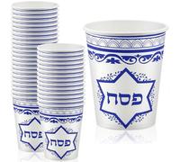 Tessco for you 30 Pcs Passover Seder Paper Cups 8.5 oz Blue and White Porcelain Pattern, Seder Disposable Drinking Cups for Juice Coffee Home Pesach Tableware Dinner Party Supplies Passover Decoration