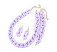 Tesselite 4pcs/Set Acrylic Link Chain Choker Necklace for Women Bohemain Matte Colorful Statement Earrings Bracelet Necklaces Jewelry Sets,Light Purple,One size
