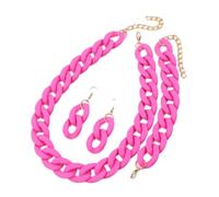 Tesselite 4pcs/Set Acrylic Link Chain Choker Necklace for Women Bohemain Matte Colorful Statement Earrings Bracelet Necklaces Jewelry Sets,light rose pink,One size