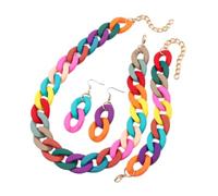 Tesselite 4pcs/Set Acrylic Link Chain Choker Necklace for Women Bohemain Matte Colorful Statement Earrings Bracelet Necklaces Jewelry Sets,Mixed Color,One size