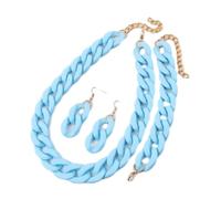 Tesselite 4pcs/Set Acrylic Link Chain Choker Necklace for Women Bohemain Matte Colorful Statement Earrings Bracelet Necklaces Jewelry Sets, LAKE BLUE,One size