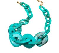 Tesselite Acrylic Necklace - Fashionable Acrylic Tortoise Necklace for Women Resin Chain Geometric Pendant Thick Necklace Fashion Jewelry,Turquoise blue,One size