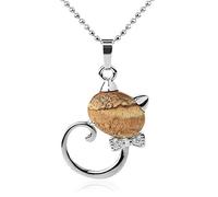Tesselite Animal Pendant Necklaces Natural Stone Cat Head Bow-knot Opal Clear Crystal Picture Jasper Trendy Jewelry for Women Girl Lovely Small Pendant Gifts,picture jasper,One size
