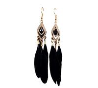 Tesselite Boho Feather Earrings Bohemian Summer Pink Beads Women'S Wedding Earring Elegant Classic Trendy Women Drop Earring,Black,One Size
