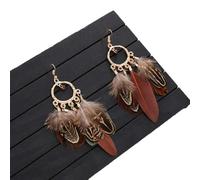 Tesselite Brown Green Boho Feather Earrings Women'S Ethnic Earrings Fashion Jewelry Gift Jewelry Daily Wearing Or Gifts For Wife,Brown,One Size