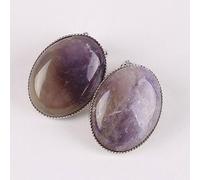 Tesselite Clip on Earring Without Piercing Women Gem Stone Beads Oval Shape Amethyst Onyx Raw Material Jewelry for Daily Wearing,as shown,One size